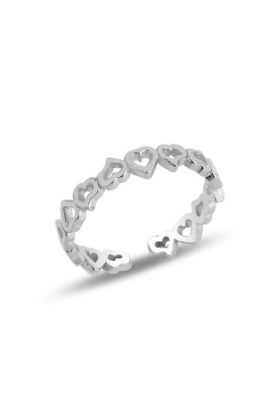 Silver Rhodium Joined Hearts Adjustable Ring Sgtl11821Rodaj