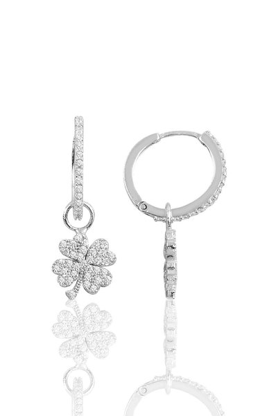 Silver Clover Hoop Earrings Sgtl10143Ync
