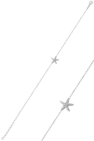 Silver Zircon Stone Starfish Model Bracelet Sgtl10094Rodaj