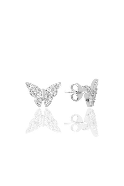 Silver Zircon Stone Butterfly Model Earrings Sgtl9731