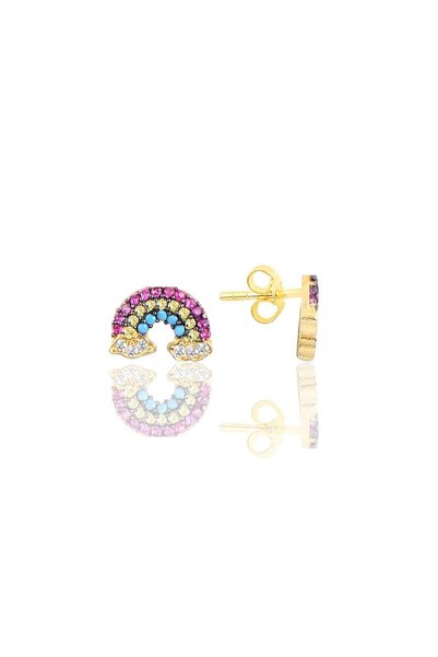 Silver Gold Gilded Colorful Stone Rainbow Earrings Sgtl10579Gold