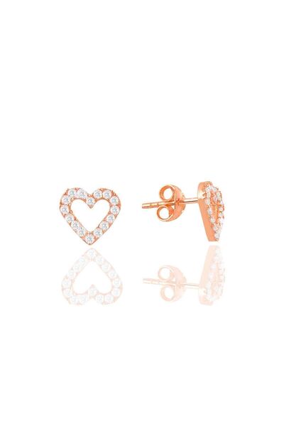 Silver Rose Zircon Cubic Zirconia Hollow Heart Earrings Sgtl11094Rose