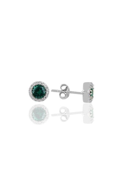 Silver Rhodium Root Emerald Stone Diamond Mounted Earrings Sgtl9940Ysl