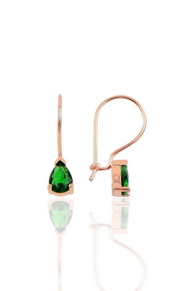 Silver Root Emerald Cubic Zirconia Drop Model Safety Earrings Sgtl10118Ysl