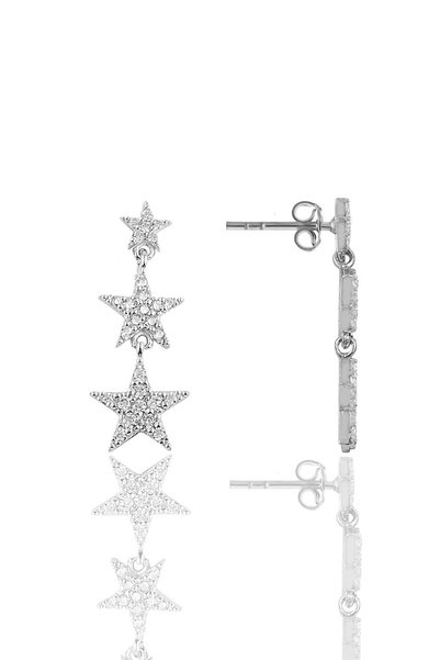 Silver Rhodium Zircon Cubic Zirconia Shooting Stars Earrings Sgtl11156Rodaj