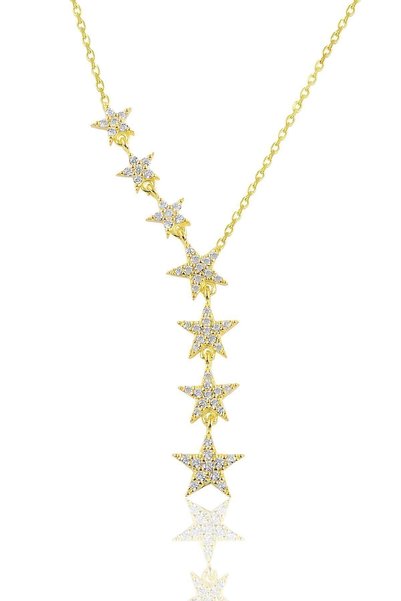 Silver Gold Gilded Zircon Stone Shooting Star Necklace Sgtl10679Gold