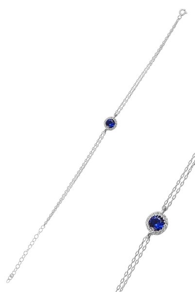 Silver Rhodium Plated Sapphire Stone Diamond Setting Bracelet Sgtl9914sfr