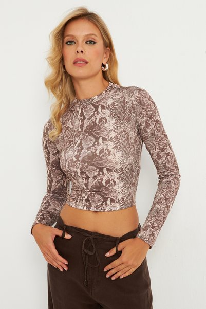 Women's Stone Back Detailed Snake Patterned Blouse Gç179