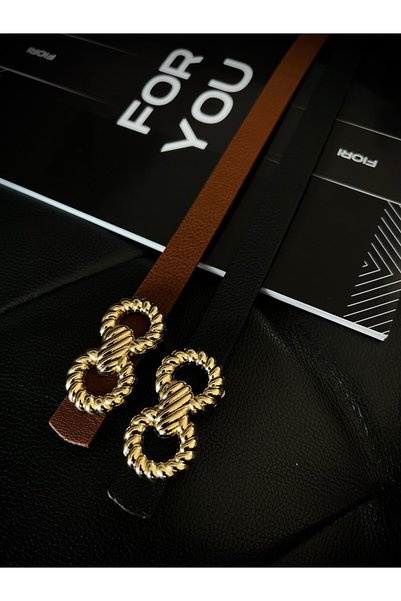 2-Pack Deal Product Burgu Gold Buckle Thin Women's Belt, Jacket Belt, Shirt Belt, Dress Belt