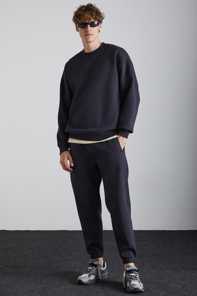 Kyoto Men's Organic Cotton Fleece Inside Wide Cut Elastic Leg Jogger Anthracite Sweatpants