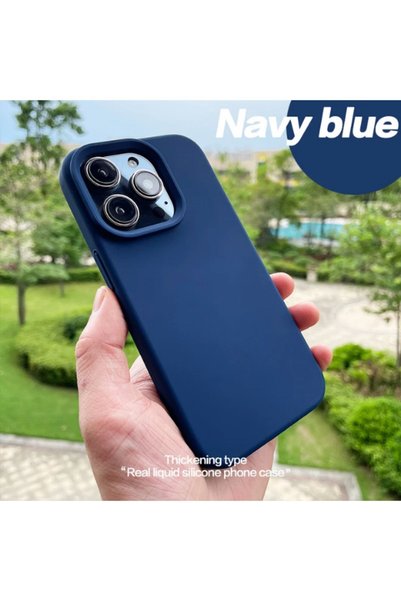 iPhone 14 Pro Max Case Velvet Launch Soft Soft Silicone Camera Protection Cover Navy Blue