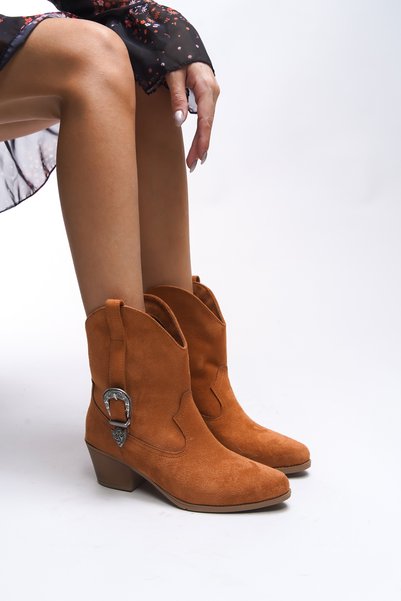 Deirotia Women's Buckle Western Boots 0012711 Tan Suede