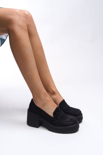 Quphrele Women's Heeled Loafer 00121520 Black Suede
