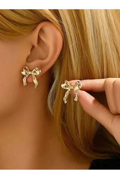 Gold Women's Small Bow Dangle Earrings