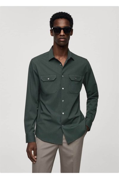 Stretch Fabric Shirt Jacket with Pockets