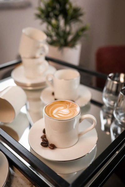 Silver Edged 12 Piece Coffee Cup Set for 6 People 100 ml