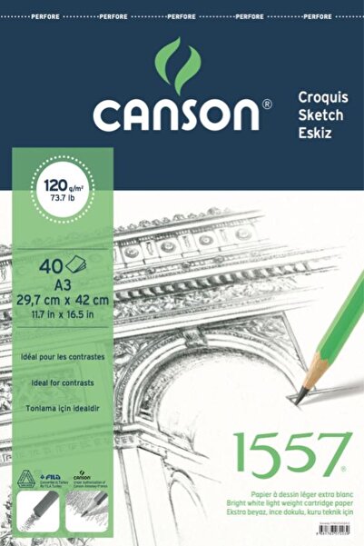 Canson блок за скицирање A3-120Gr. 40 листови со спирала Fcns12040A3Us