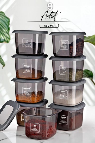 9-Piece Labeled Boly Square Storage Container Set 550ml