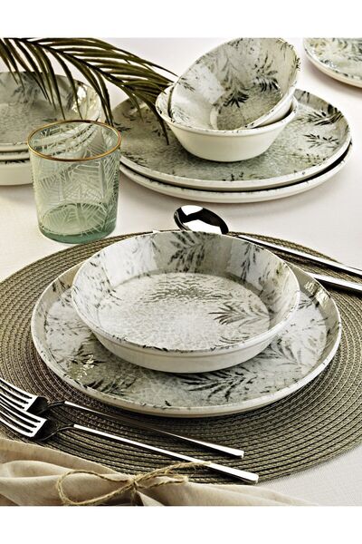6-Person Leaf Whisper - 18 Pieces New Bone Porcelain Food and Soup Serving Plate Set