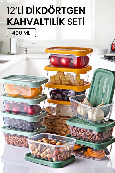 Aura Rectangular Storage Container Set of 12, 400 ml - Breakfast Set