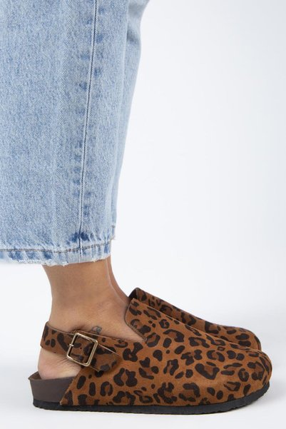 Holly 2 Leopard Women's Leather Genuine Leather Belt Buckle Sabo Tan Sandals