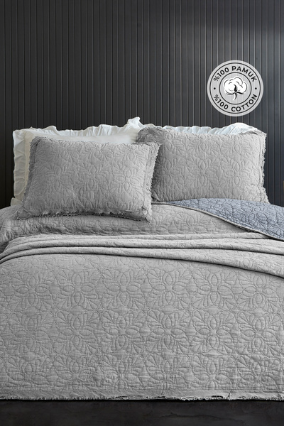 100% Cotton Double Pique Set Special Stone Washed Bedspread Soft Modern Rabio Gray