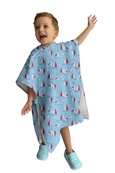 Digital Printed Children's Poncho C1701 Turquoise