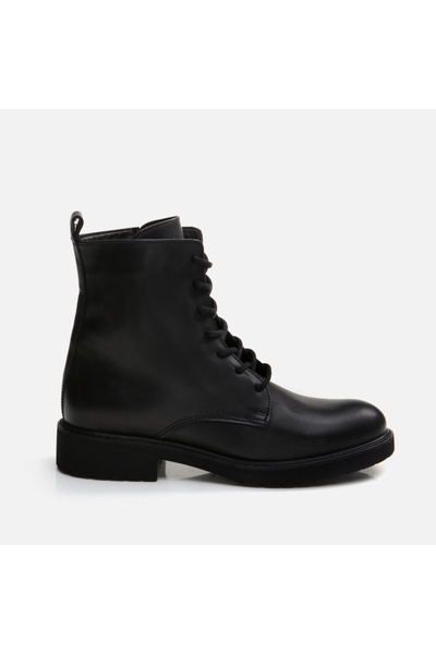Black Genuine Leather Women's Boots - Plain Design