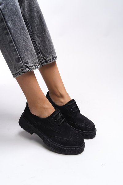 Oknyrth Women's Lace-Up Loafer 00121990 Black Suede