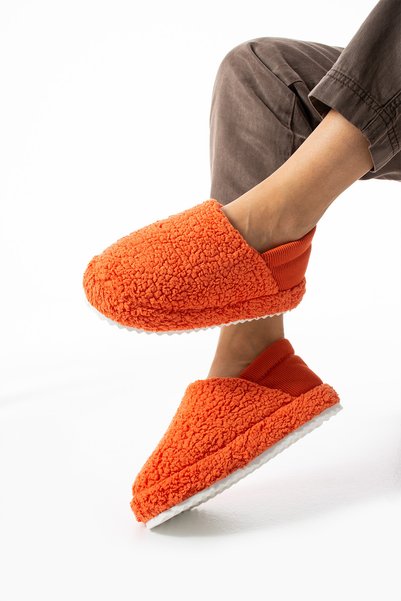 Orange Towel Fabric Home Shoes with Elastic Backing, Home Boots, Slippers (Product Developed)