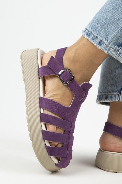 Rosa Women's Leather Genuine Leather Buckle Multi-Strap Purple Mink Sandals