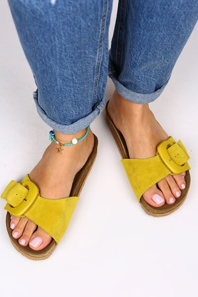 Alandra Women's Genuine Leather Yellow Slippers