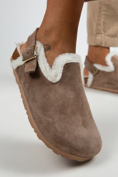 Holly Furry Women's Genuine Leather Belted Buckle Fur Mink Suede Sandals