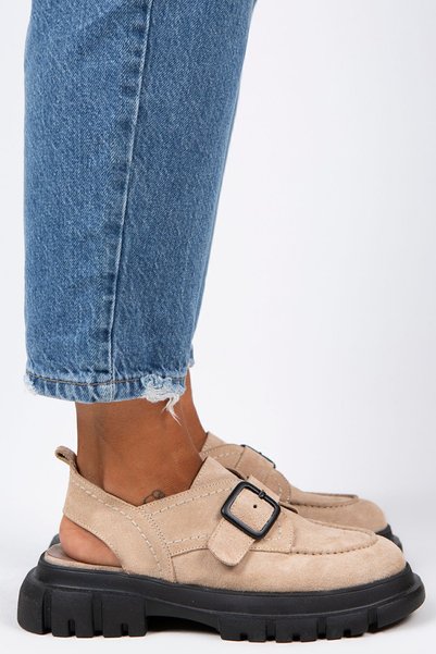 Rayne Women's Genuine Leather Beige Suede Sandals with Buckle Belt