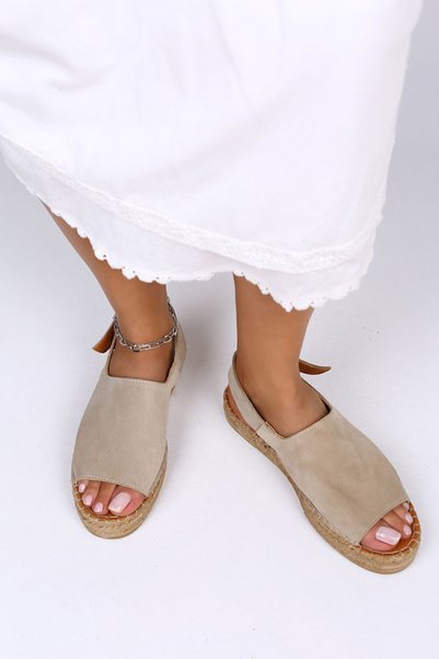 Juana Genuine Leather Open Front Beige Sandals