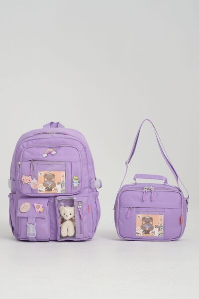 Kawaii корејски стил ранец за основно училиште за девојчиња со додатоци и сет со термална торба за ужина