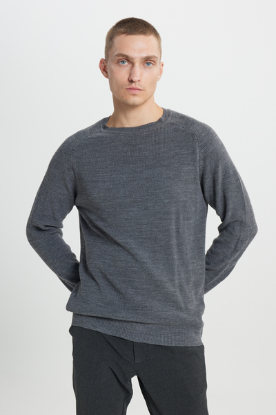 Men's Anthracite-Melange Standard Fit Regular Cut Crew Neck Patterned Knitwear Sweater