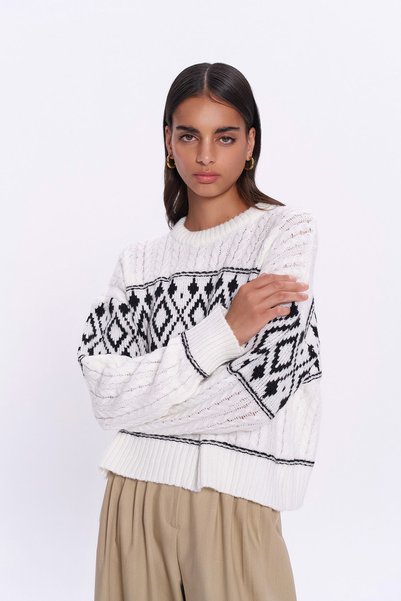 Striped Detail patterned knitwear ecru