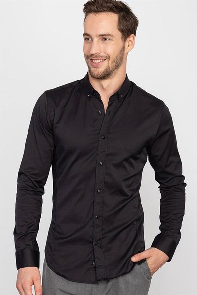 Super Slim Long Sleeve Buttoned Collar Fit Lycra Shirt