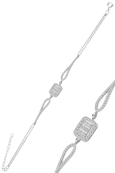 Silver Rhodium Zircon Baguette Stone Bracelet 925 Sterling Sgtl10739Rodaj