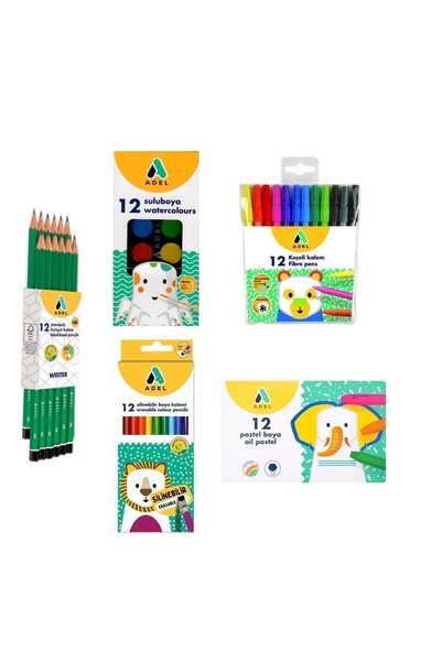 5 Li School Set (Aque + Pastel + Keçeli + Dry Paint + Pencil)