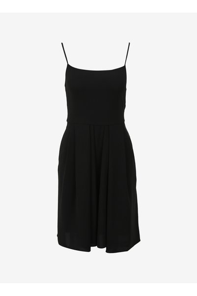 Square Neck Plain Black Standard Women's Dress 3DYA31