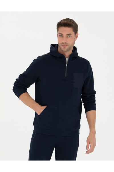Navy Blue Regular Fit Hooded Sweatshirt 50273423-Vr033
