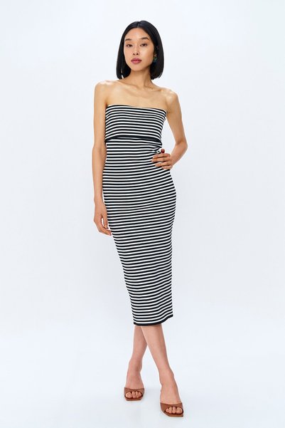 Strapless Detail Knitted Long Dress Black