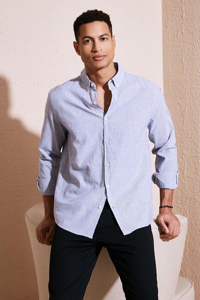 Cotton Regular Fit Buttoned Collar Shirt Men's Shirt Cf24s116488