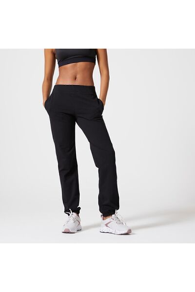 Women's Black Regular Sweatpants 100 - Fitness