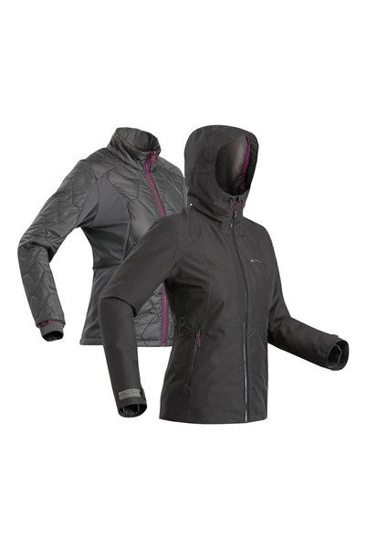 Women's 3 in 1 Outdoor Trekking Coat - Black - Travel 500 - 8°c