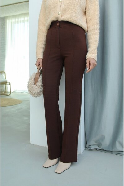 Brown Piping Palazzo Trousers