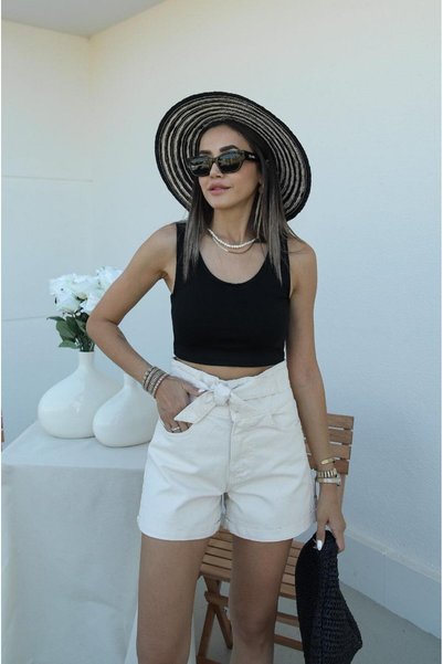 Paola Black Thick Strap Crop Top