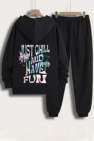 Унисекс тренерки со принт just chill and have fun